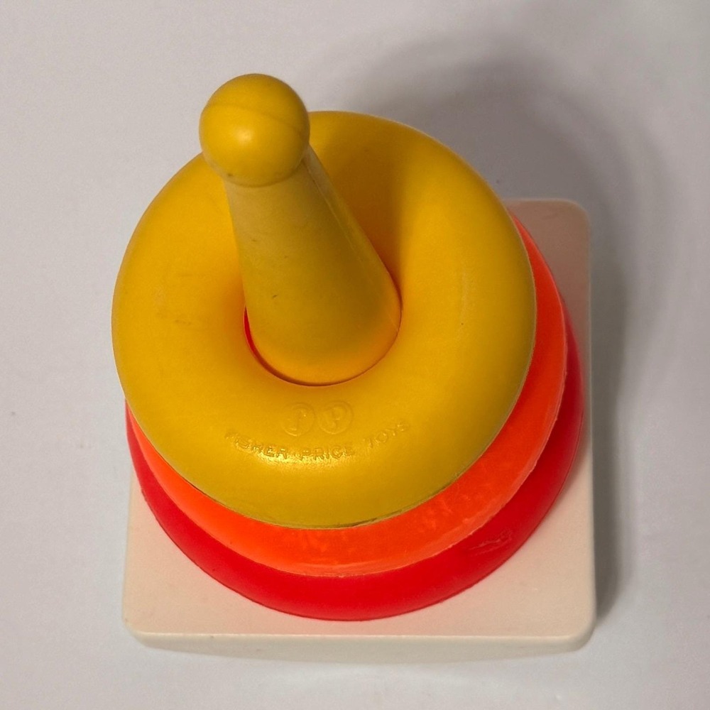 Vintage Fisher Price Rock-a-Stack Stacking Toy 3 Rings Yellow Post Rocking Base* - Picture 3 of 7